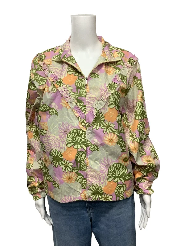 Tory Burch Floral Print Zip Up Jacket Size: M Contemporary 