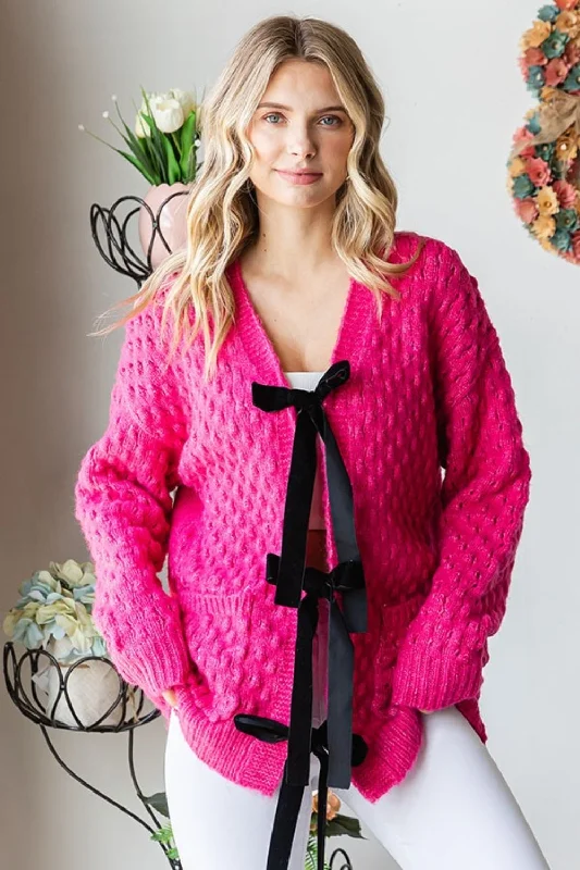 First Love Tie Closure Open Knit Cardigan Traditional Women's 