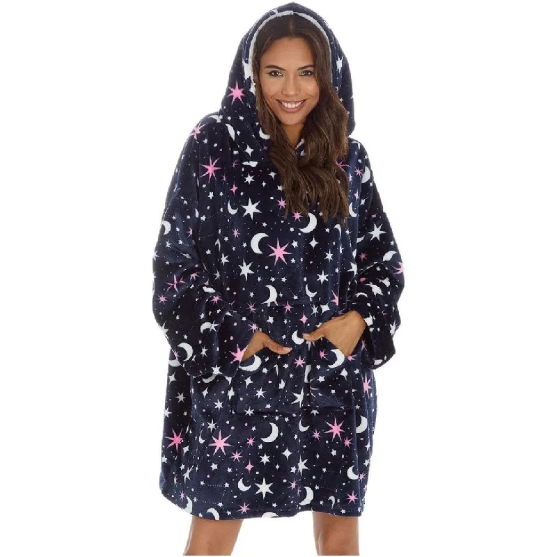 Huggable Hoodie Fleece Oversized Womens Blanket Hoody - Navy Casual Women's Loose - fitting