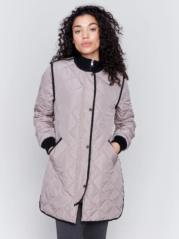 Long Quilted Puffer Jacket - Taupe Gym