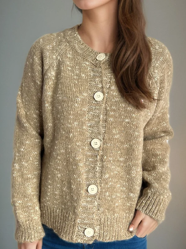 Heathered Button Down Long Sleeve Cardigan Traditional Women's Wool