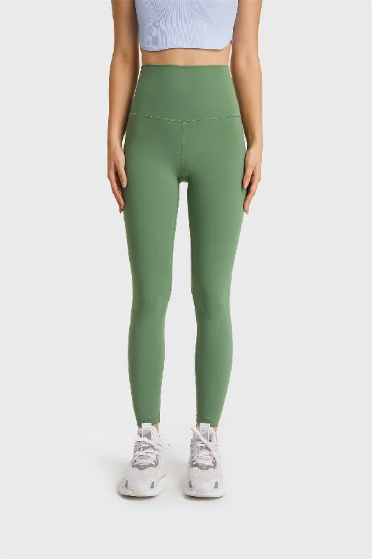 Feel Like Skin Elastic Waistband Yoga Leggings Laid - back Women's Style