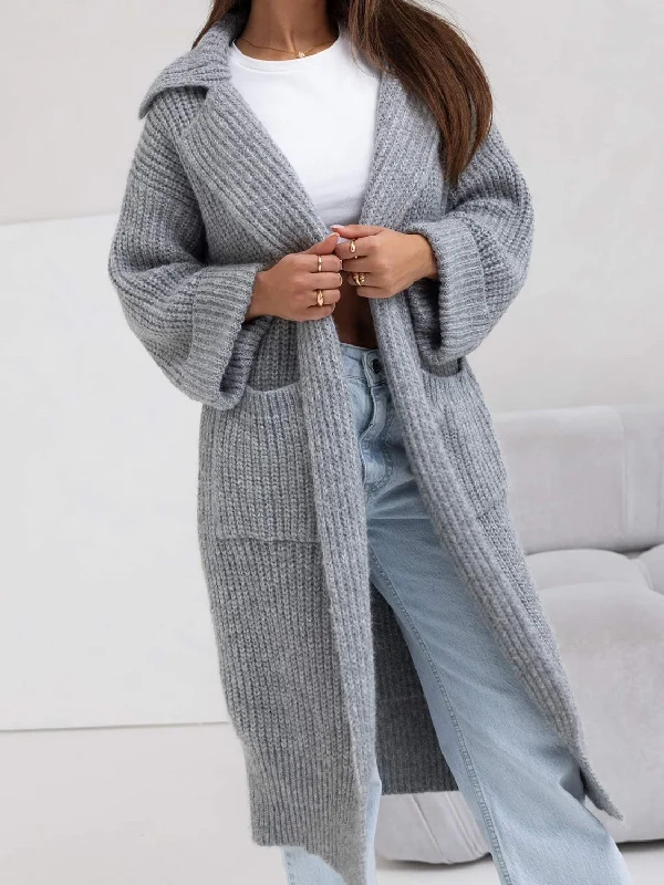 Pocketed Collared Neck Dropped Shoulder Cardigan Edgy Women's Punk