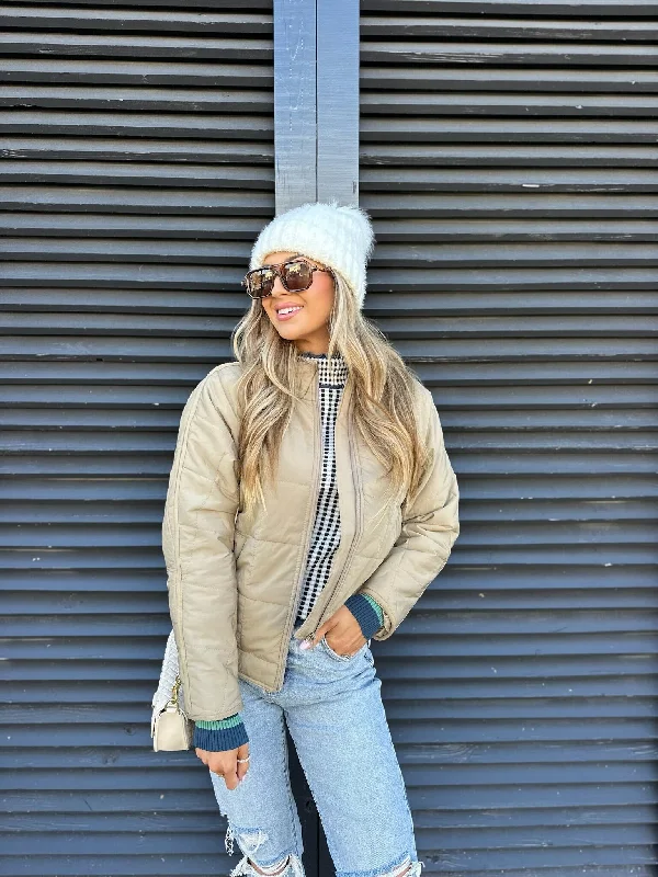 Taupe Zip Up Puffer Jacket Modern Women's 