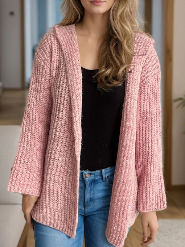Sequin Detail Long Sleeve Hooded Cardigan Confident Women's Power