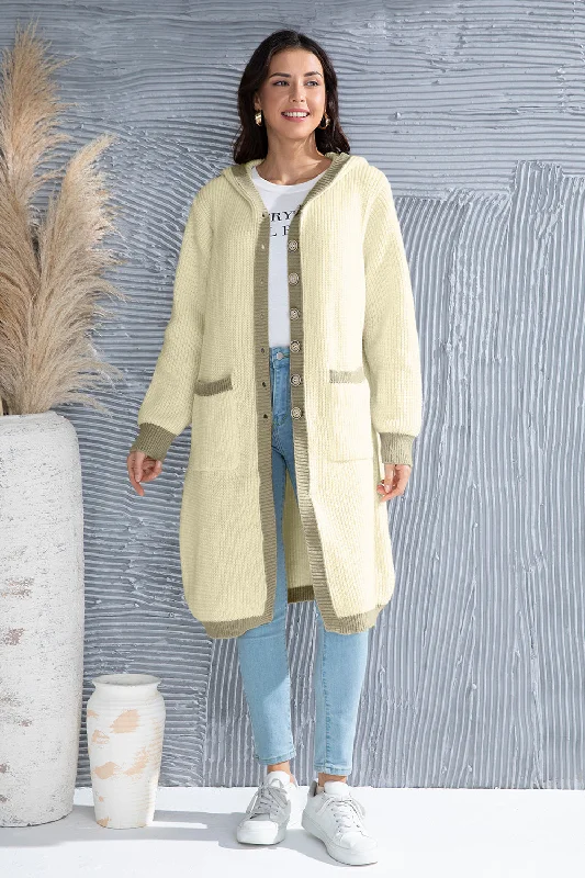 Button Up Contrast Trim Hooded Cardigan Monochromatic All - in - one