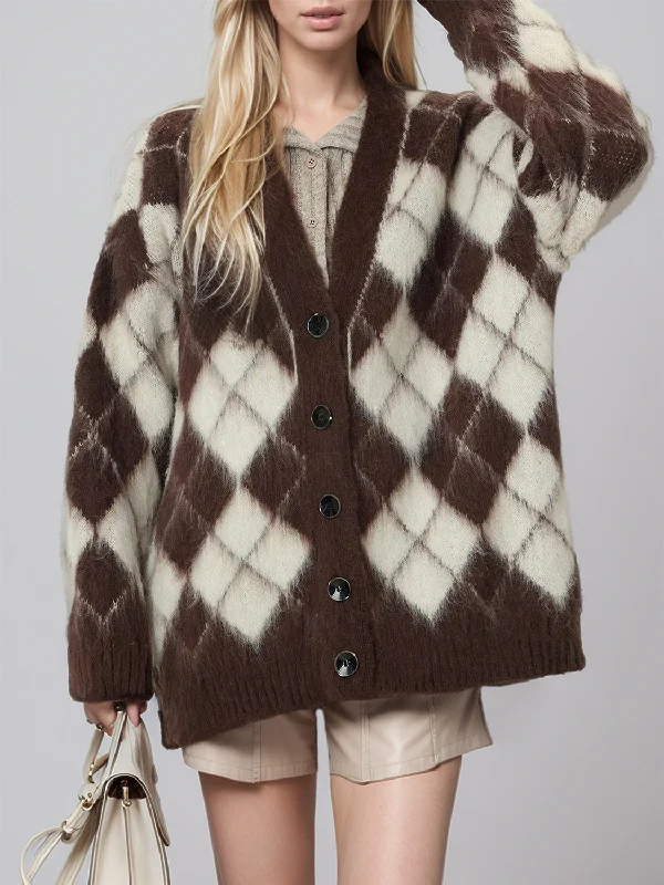Plaid V-Neck Button Up Cardigan Confident Women's Power