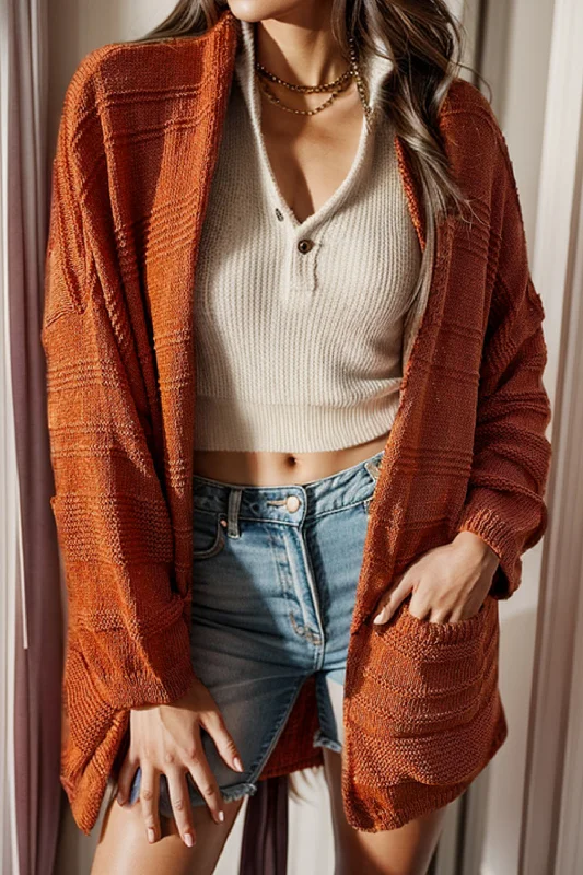 Open Front Textured Cardigan with Pockets Minimalist Women's Casual