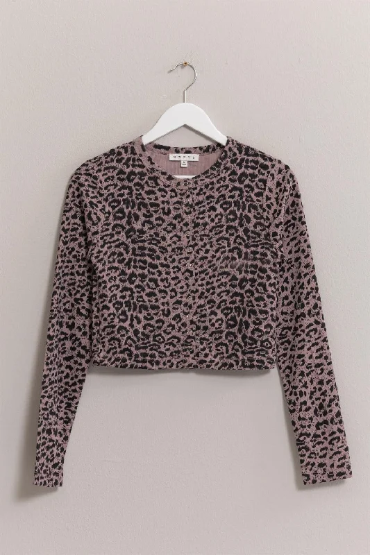 HYFVE Animal Print Snap Down Crop Cardigan Dynamic Women's Moto
