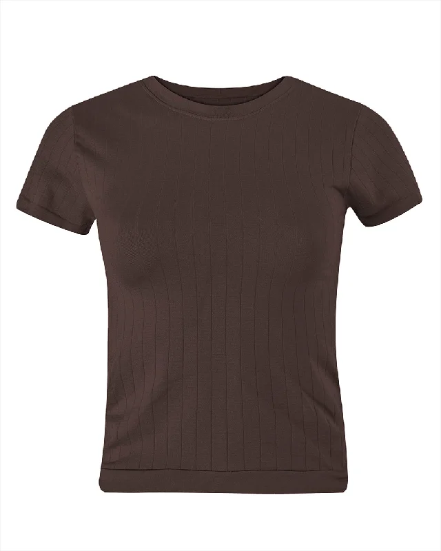 FLAT RIBBED SAPIENT T-Shirt | Chocolate Brown Practical Women's Multi - 