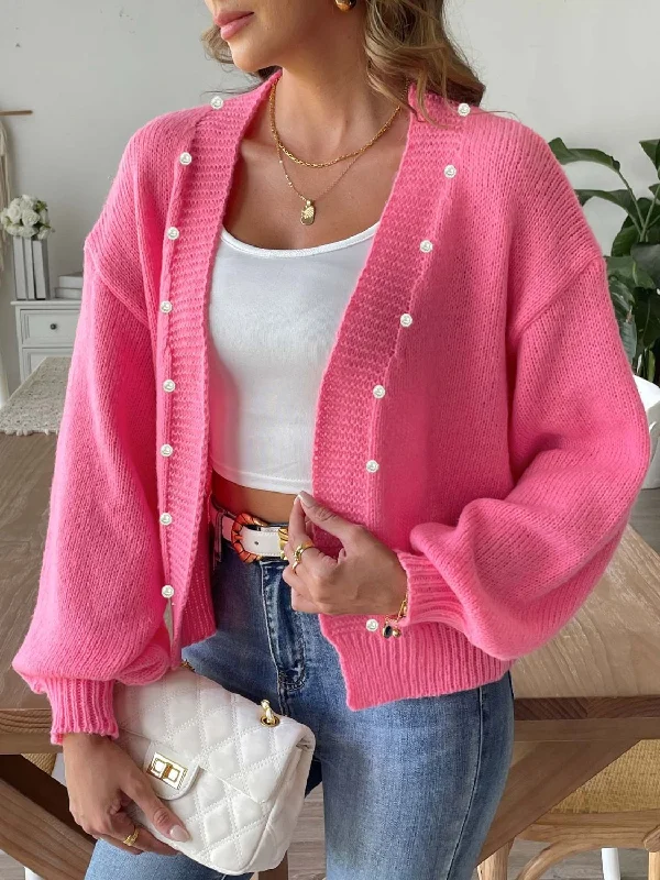 Pearl Open Front Long Sleeve Cardigan Traditional Women's 