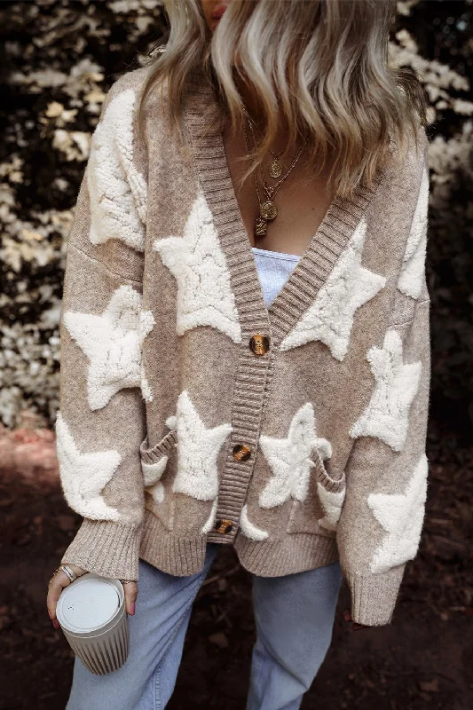 Star Button Up Long Sleeve Cardigan Rugged Women's Outdoor 