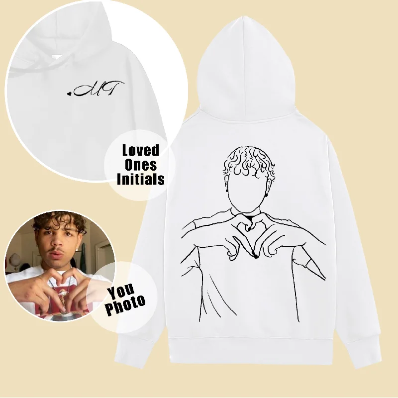Customized Photo Line Drawing & Initials on Chest Hoodie Gift for Him Practical Women's Quick - dry