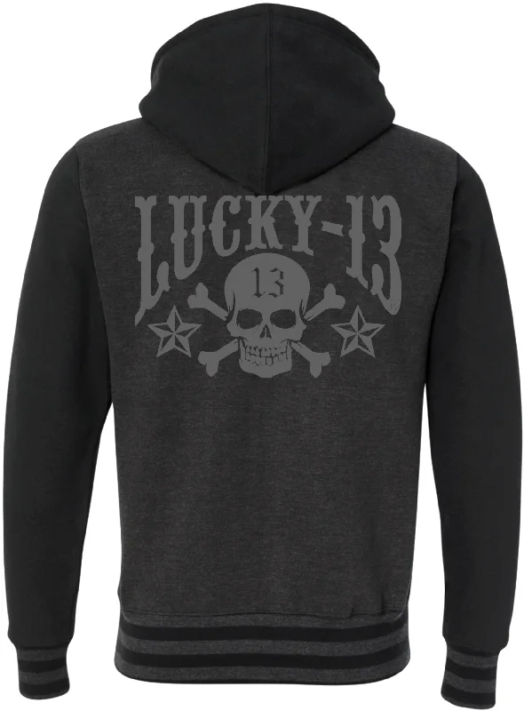 The SKULL STARS Hooligan Full-Zip Unisex Hooded Sweatshirt - CHARCOAL HEATHER/BLACK Feminine Women's Style 