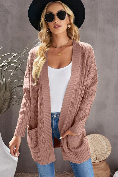 Cable-Knit Open Front Dropped Shoulder Cardigan Confident Women's High - fashion