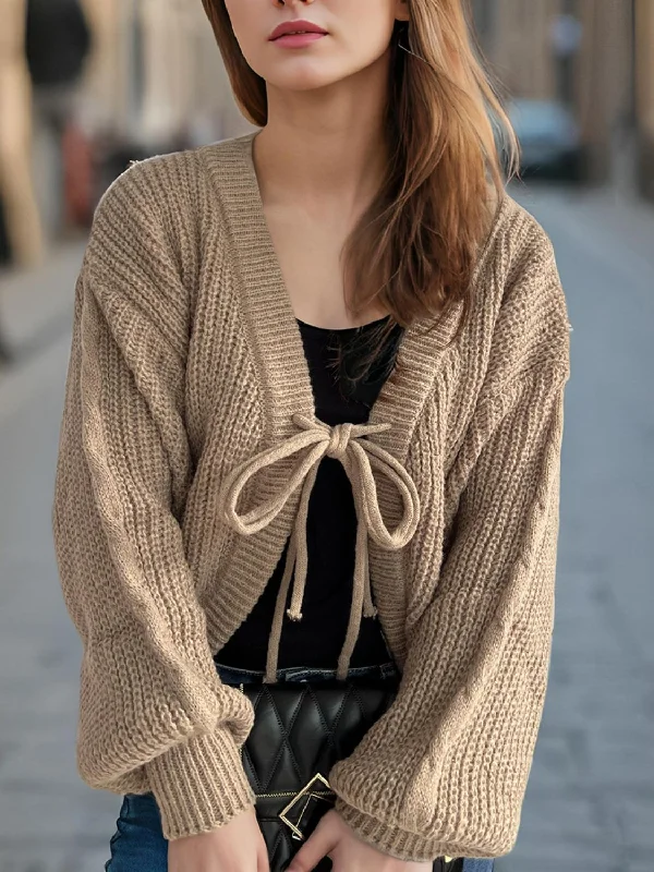 Tied Dropped Shoulder Long Sleeve Cardigan Athletic Women's 