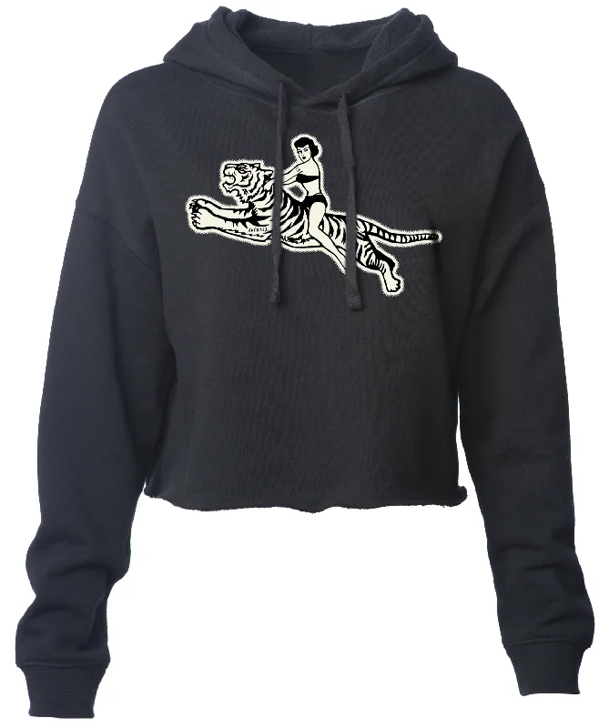 The UNLEASHED Women's Lightweight Cropped Hoodie - Black **NEW** Street