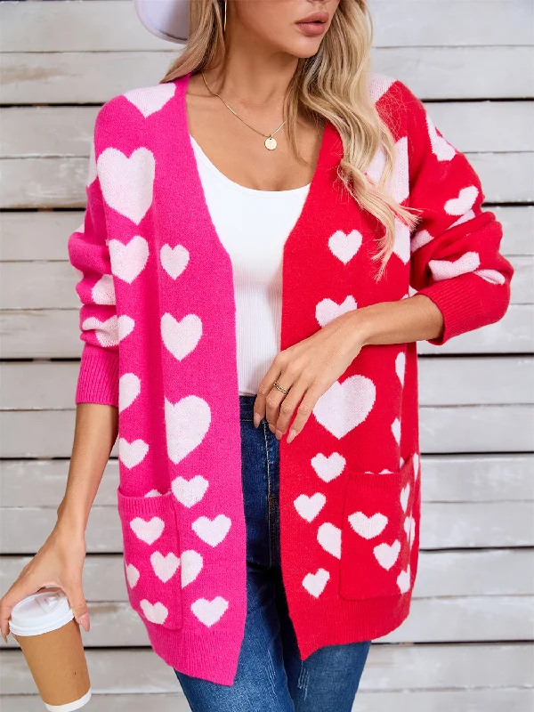 Angel Wings Heart Open Front Long Sleeve Cardigan Monochromatic Office Style