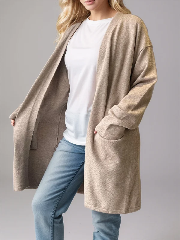 Open Front Long Sleeve Cardigan with Pockets Cozy Women's Sherpa - lined