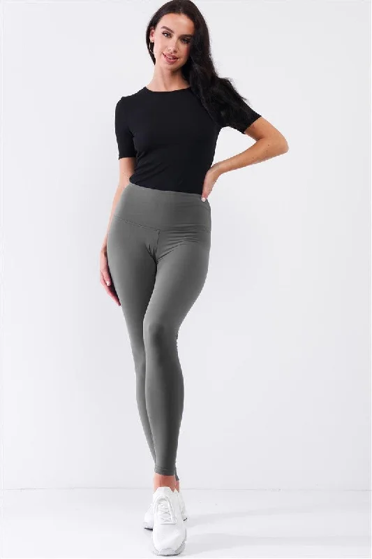 Charcoal Blue High-Rise Tight Fit Soft Yoga & Work Out Legging Pants /1-2-2-1 Monochromatic Office Style