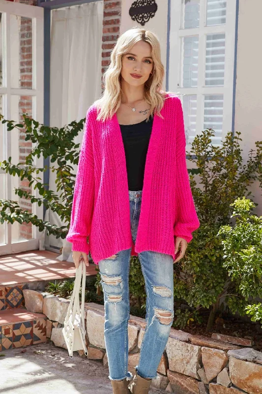Rib-Knit Open Front Drop Shoulder Cardigan Practical Women's Multi - 