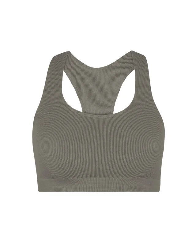 RIBBED ELATED Bra Top | Muddy Grey Gym