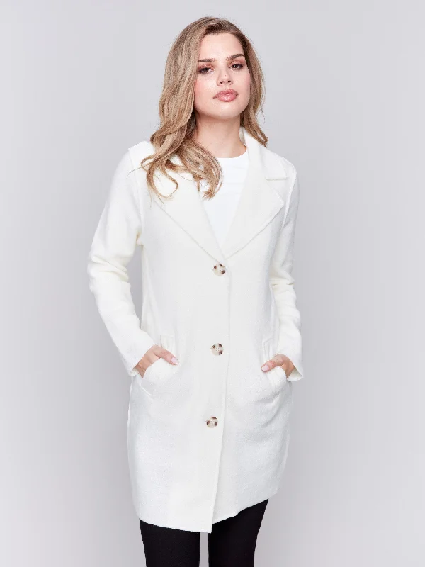 Long Boiled Wool Coat - Ecru European
