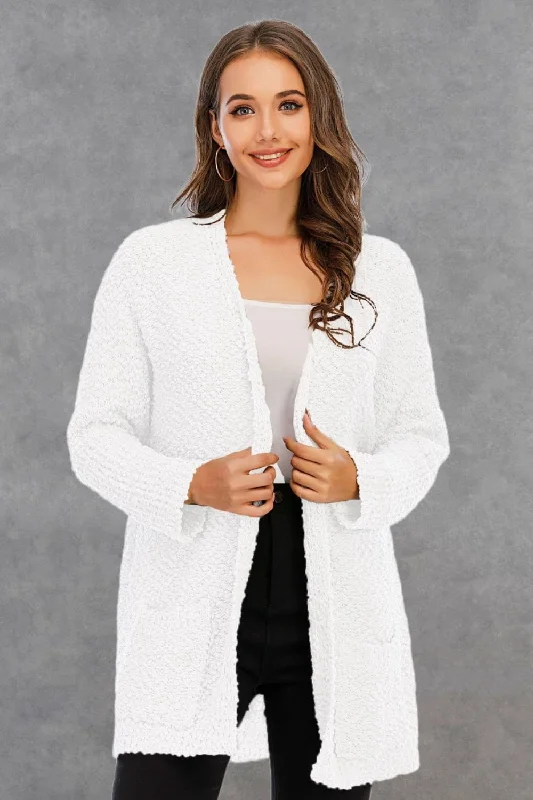 Pocketed Open Front Long Sleeve Cardigan Athletic Women's High - 