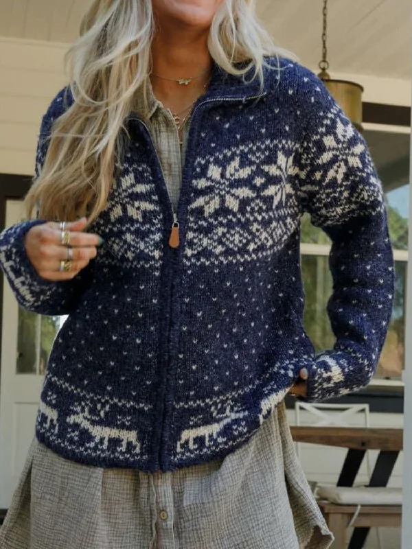 Zip Up Long Sleeve Cardigan Sharp Women's Italian