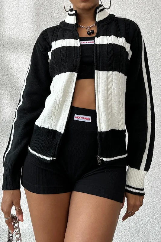 Cable-Knit Color Block Raglan Sleeve Cardigan Cool Women's Distressed