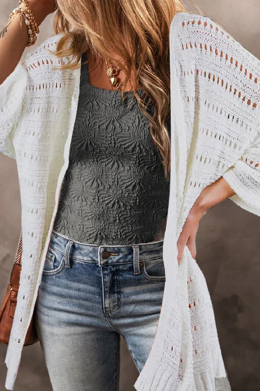 Openwork Open Front Long Sleeve Cardigan Street