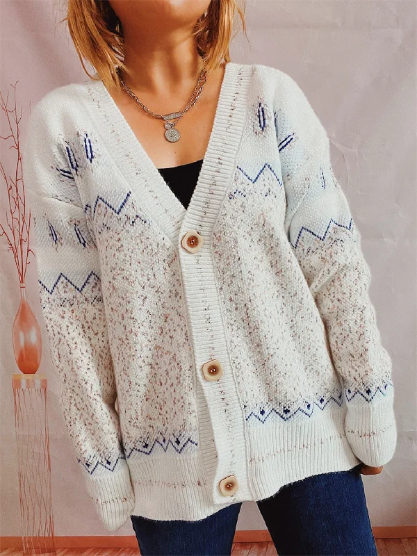 Geometric Button Front Long Sleeve Cardigan Sleek Women's Metallic
