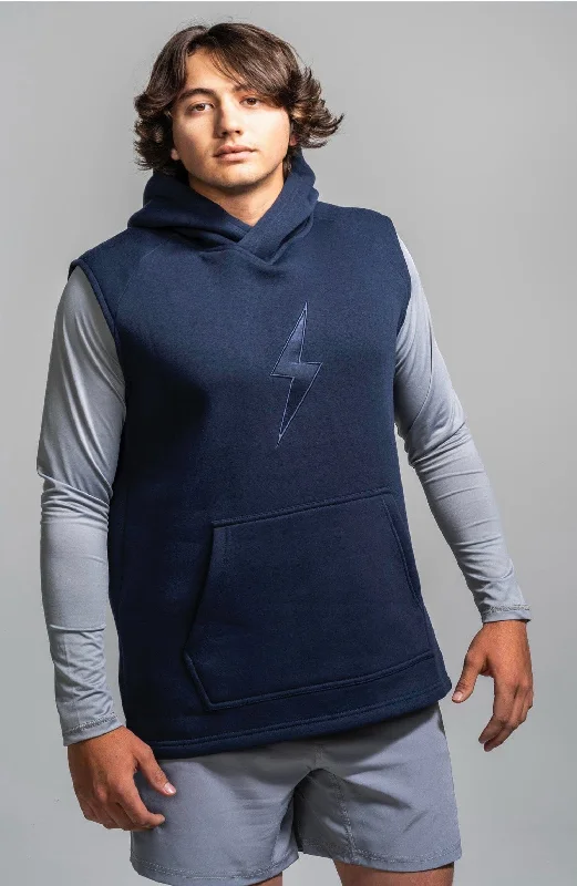 BRUCE BOLT "BOLT" Sleeveless Hoodie - NAVY w/ Navy Bolt Earthy Women's 