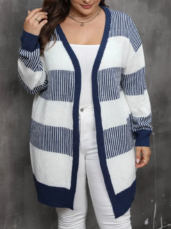 Plus Size Open Front Long Sleeve Cardigan Stylish Women's Tropical 