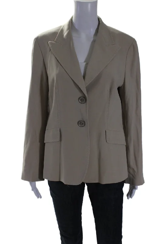 Max Mara Women's Collared Long Sleeves Line Two Button Blazer Beige Dynamic Women's Moto