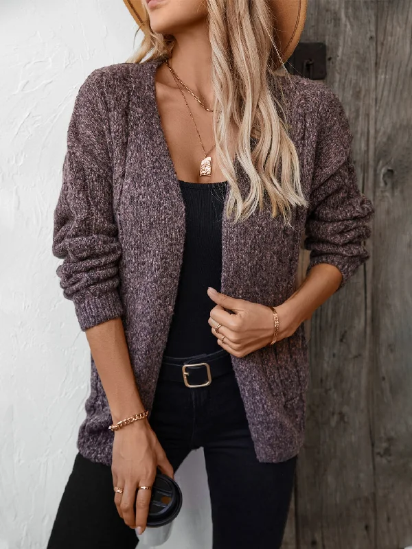 Cable-Knit Open Front Long Sleeve Cardigan Cool Women's Distressed