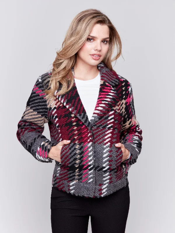Short Plaid Wool Coat - Mulberry Sleek Women's 