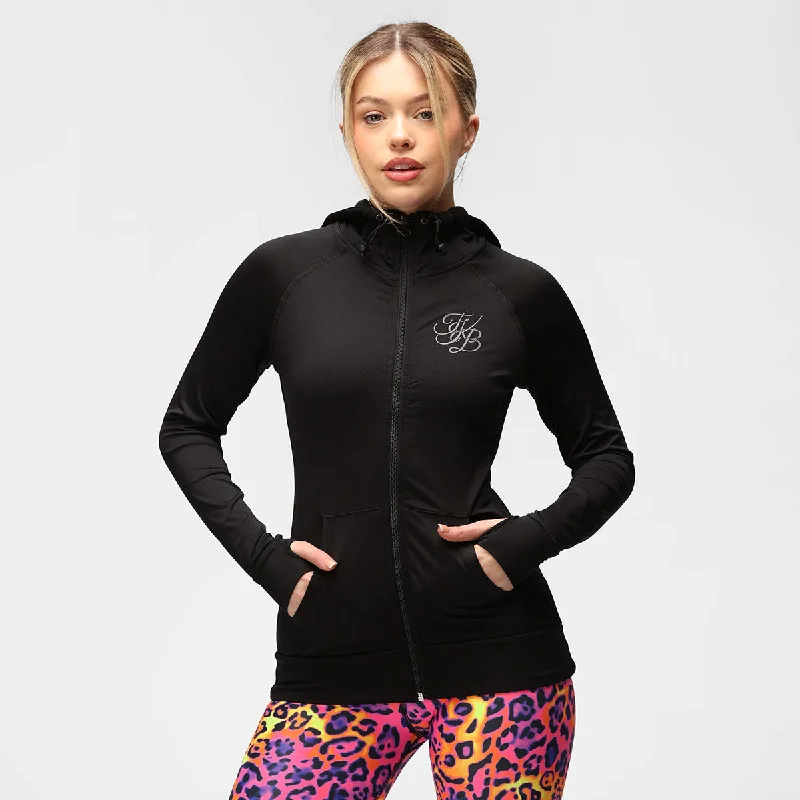 TKB Ladies Jet Black Zipped Hoodie Minimalist Women's Casual