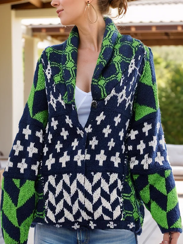 Cross Graphic Button Up Long Sleeve Cardigan Practical Women's Quick - dry
