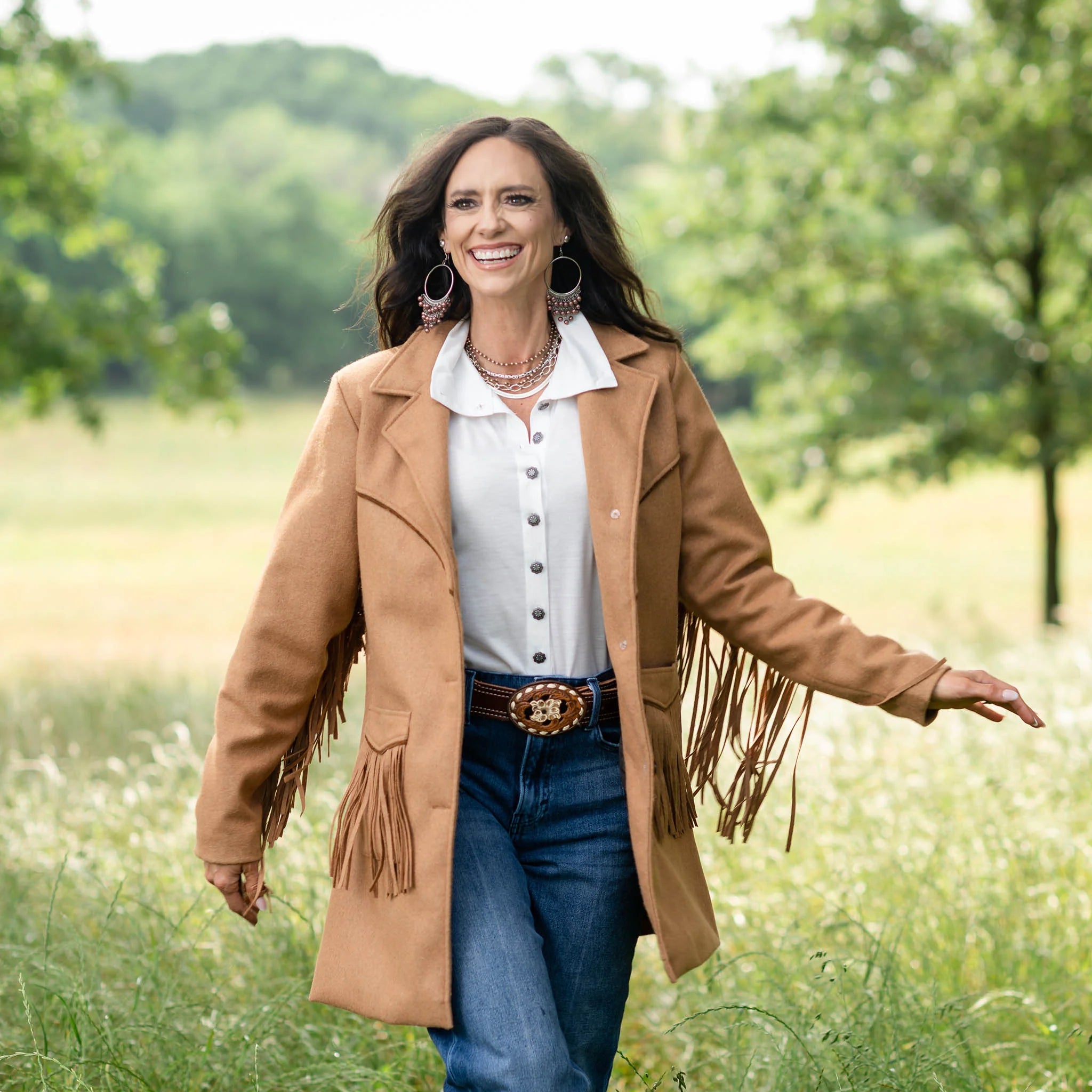 STS Ranchwear Women's Hattie Wool Fringe Coat in Chestnut Earthy Women's 