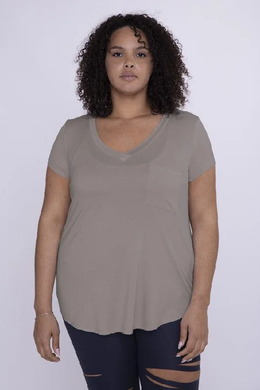 Curvy Deep V-Neck Pocket Tee Classic Women's Tweed