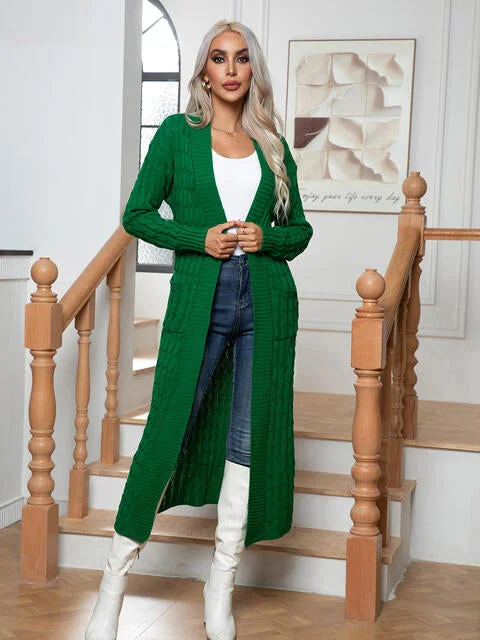 Cable-Knit Open Front Cardigan with Pockets Cashmere