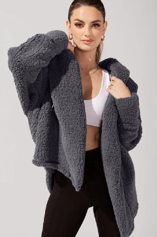 Faux Sherpa Cocoon Coat - Cool Grey Dynamic Women's Moto
