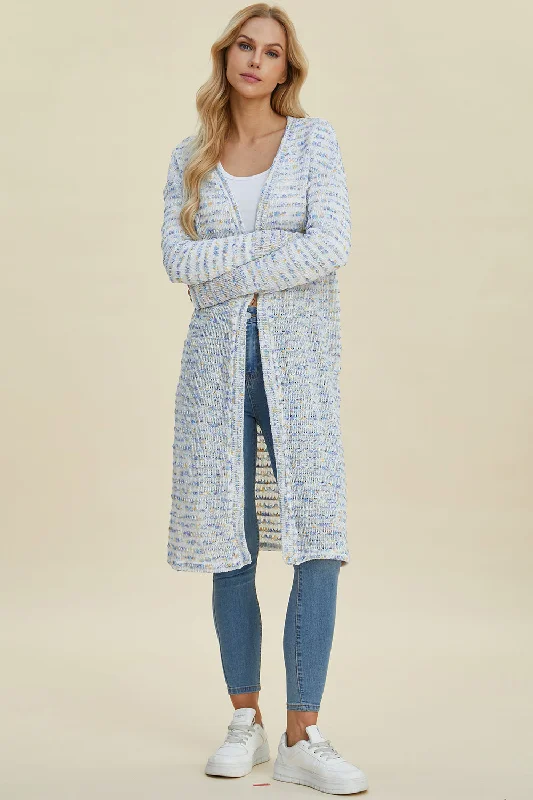 Double Take Full Size Open Front Longline Cardigan Stylish Women's Tropical 