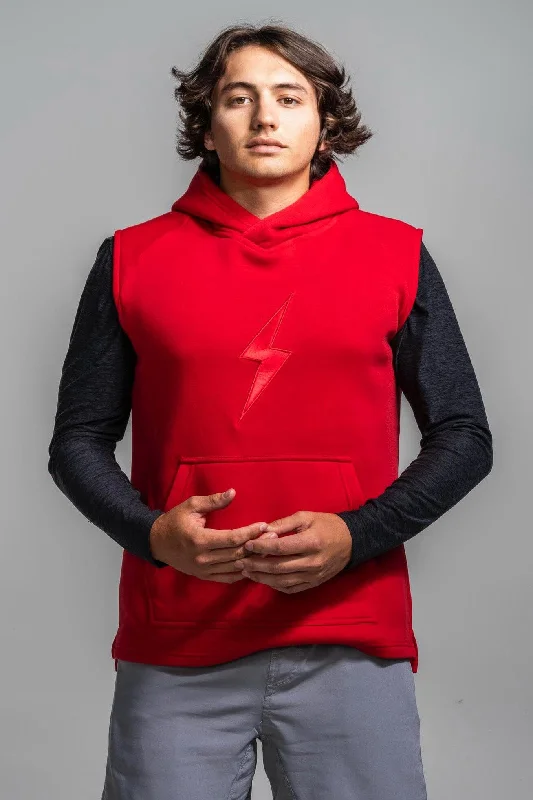 BRUCE BOLT "BOLT" Sleeveless Hoodie - RED w/ Red Bolt Unique Women's Upcycled