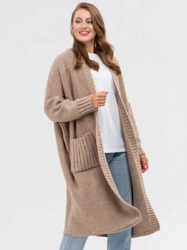 Pocketed Open Front Long Sleeve Longline Cardigan Gym