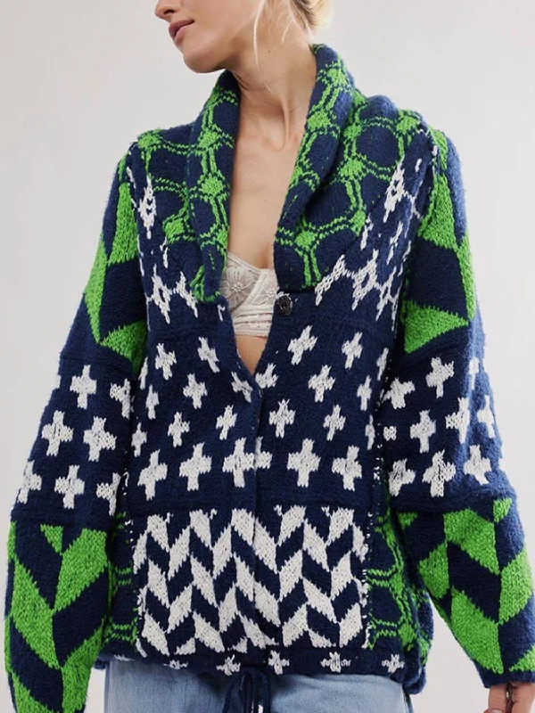 Collared Neck Long Sleeve Cardigan Refined Women's 