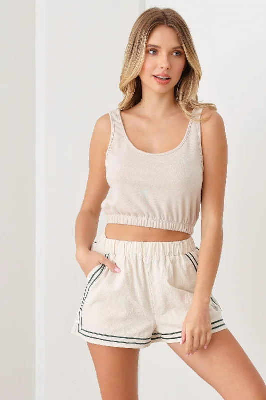 Active Elastic Waist Band Sleeveless Cropped Tank Top Sporty Women's Athleisure 