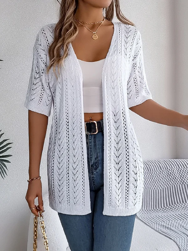 Openwork Open Front Half Sleeve Cardigan Dynamic Women's Moto
