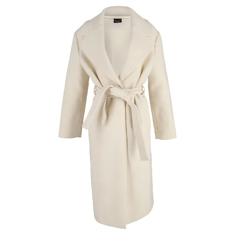 Boutique Moschino Belted Coat in Cream Wool purpose